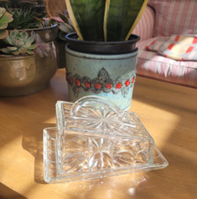 Vintage Pressed Glass -art deco  Butter Dish / Cheese Cloche wedge 1171g