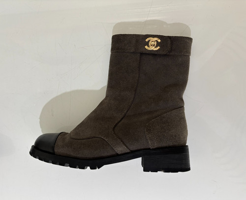 Chanel grey suede leather zip - chanel,