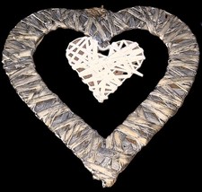 Rustic Wicker Hanging Heart Decoration Grey & White 20cm Shabby Chic Home Decor