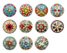 Ceramic Door Knobs Hand Painted Multicoloured Round Assorted Cupboards Drawers