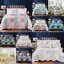 3 Piece Quilted Patchwork Bedspread Throw Single Double King Size Bedding Set