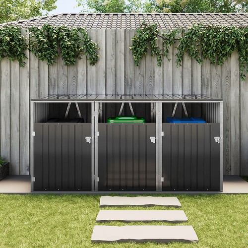 Outside metal bin shed triple - outside,