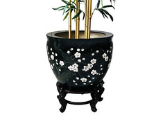 Hand Painted Blossom Fishbowl Plant Pot With Stand Oriental Chinese Furniture