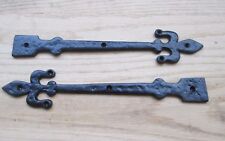 pair of OLD VINTAGE STYLE FLEUR DE LYS CAST IRON DUMMY HINGE FALSE HINGE FRONTS