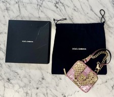 Dolce & Gabbana Cream Python Leather Metallic Pink Accent Lip Case / Charm Bag