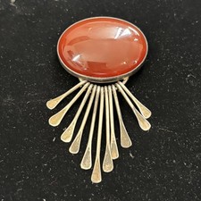 Vtg Mexico Carnelian Sterling brooch/pendant signed AIS