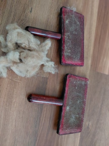 Pair vintage wood carders - wood,