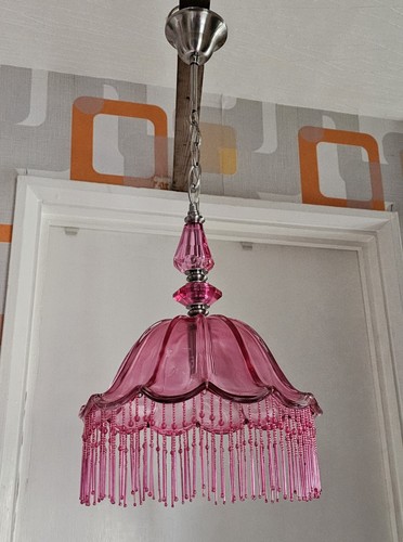 Vintage pink glass and beaded
