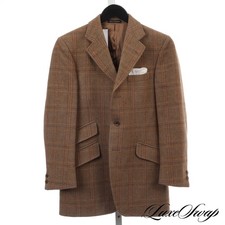 SMALL GUYS Vintage Swaine Adeney England Mushroom Orange Plaid Tweed Jacket 35 S
