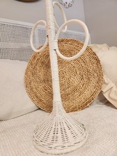 Wicker 3 Towel Holder Stand Shabby Chic  Bathroom VTG 16” White Ratten