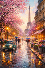 Paris Spring Rain Street