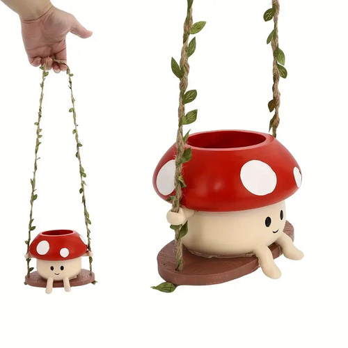 Resin mushroom swing planter - resin,