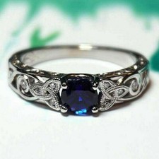 1.30 Ct Blue Diamond Celtic Knot Filigree Engagement Ring 14k White Gold Finish