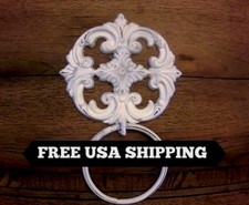 Shabby Chic, Towel Ring, Ornate Hand Towel Ring, Cast Iron, Towel Ring, White