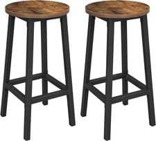 Set Of 2 Industrial Design Rustic Brown Round Wooden Bar Pub Stools Chairs Seats