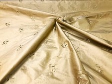EMBROIDERED SILK FABRIC DREAMS LILY 54"W 'OLD GOLD' BY HALF METRE FROM ROLL