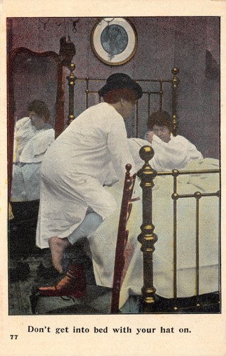 Edwardian comic postcard bed - edwardian,