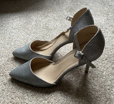Ladies Silver Sparkly High Heel Shoes Xmas N. Year Wedding New Look Size 6 Large