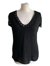 Chesca Women’s Top - Size 1 UK 12/14 Size Black Crochet Knit Cap Sleeve 