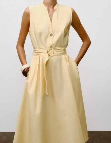 New zara yellow poplin - yellow, belted