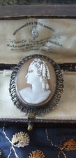 Antique Vintage Victorian Cameo Sterling Silver Carved Brooch Hallmarked 900