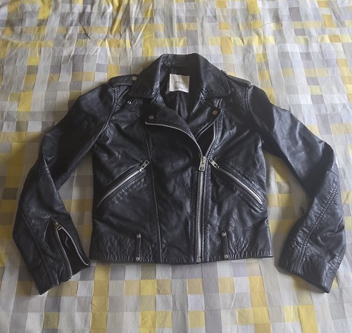 Mango genuine leather jacket - mango,