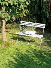 Antique French Metal Garden Bench Painted Grey 