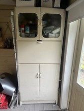 Vintage Cream 1950’s Cupboard With Drop Down Shelf/desk & drawer. 178x75x40cm
