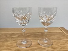 Beautiful Pair Royal Brierley Tall Braemar Wine Glass Cut Crystal 15cm
