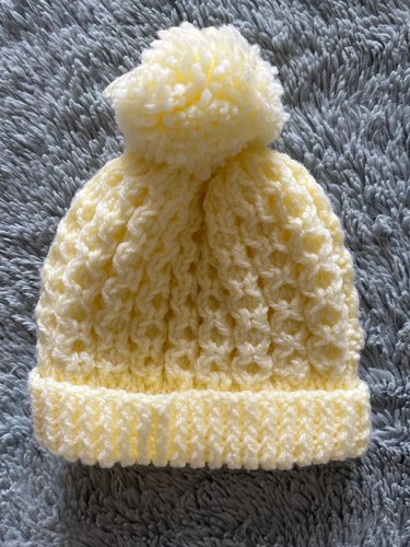 Hand knitted baby hat yellow - hand,