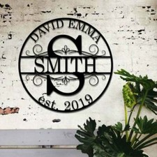 Personalized Family Last Name Est. Metal Sign Initial Split Letter Couple Names