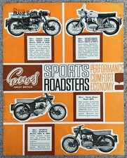 GREEVES Sports Roadsters Motorcycle Sales Specification Leaflet c1963 Essex  ++