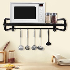 Kitchen Pan Pot Rack Wall Mounted Hanging Storage Organizer Shelf With 6 Hooks