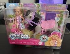 Barbie Chelsea Doll and Horse Toy Set Bends Knees Ride Grey Pony NEW 