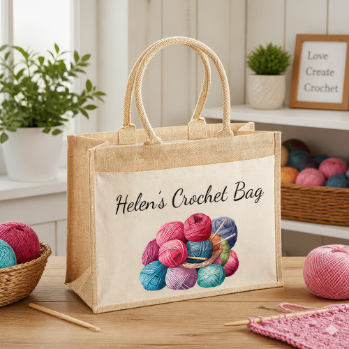 Personalised crochet jute tote - personalised,