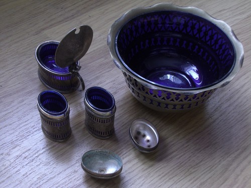Cruet set with blue glass - cruet,
