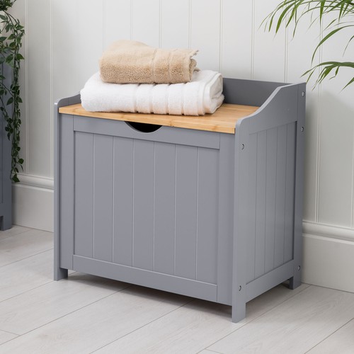 Wooden laundry box bin grey - wooden,