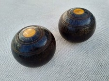 VINTAGE PAIR OF LIGNUM VITAE CROWN GREEN BOWLS 1.2 KG 🇬🇧