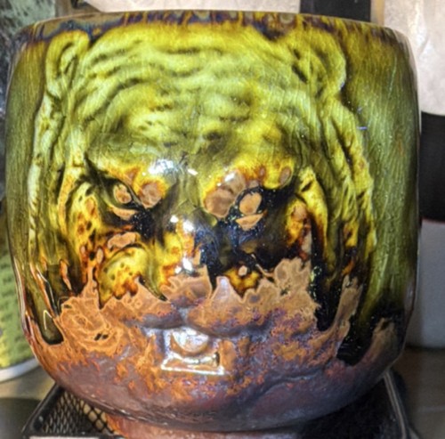 Ceramic teacup tiger face - ceramic,