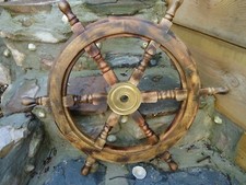 Large Mango Wood Ships wheel 24"  Wooden & Brass - Nautical maritime Home Decor
