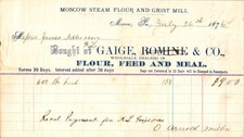 1876 Moscow Steam Flour Mill Pennsylvania Commercial Receipt Gaige Romine & Co