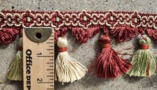 2" Green, White, Tan and Red Tassel Fringe Trim Embellishment - Sold by the Yard