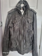 Superdry Leather Jacket Lined Size Large. Charcoal Colour