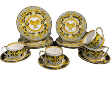 Greek Amphora Versailles Bone China 16 piece Dinner Set in Black/Greay/Gold,