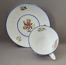 ANTIQUE MILES MASON EMBOSSED BORDER HAND PAINTED FLOWERS CUP & SAUCER C1810