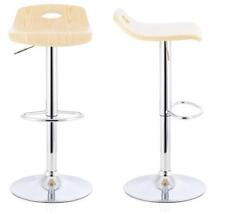 Pair of Silver & Oak Wood Finish Adjustable Swivel Bar Stool.Counter Seat Stool