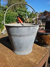 Vintage Galvanised Grey Metal Bucket Ash Bin / Planter