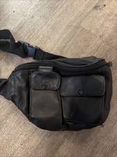 Black Leather Bum Bag Vintage, Soft, Multi Pocket, Adjustable Waist