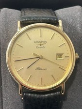 Longines Presence Men’s Dress Watch Gold Tone Black Leather Strap Swiss Quartz