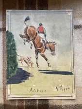 A Antique Old Small Watercolour of 1932  Aintree Horse Race by G.H.C.